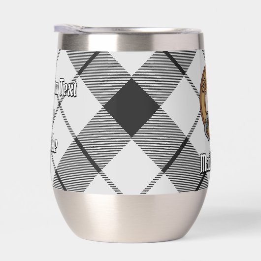 Clan MacFarlane Wappen über Schwarz-Weiß-Tartan (Rechts)