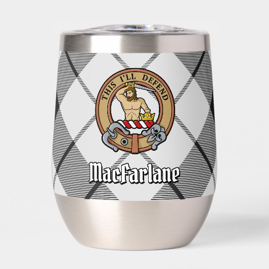 Clan MacFarlane Wappen über Schwarz-Weiß-Tartan (Vorderseite)