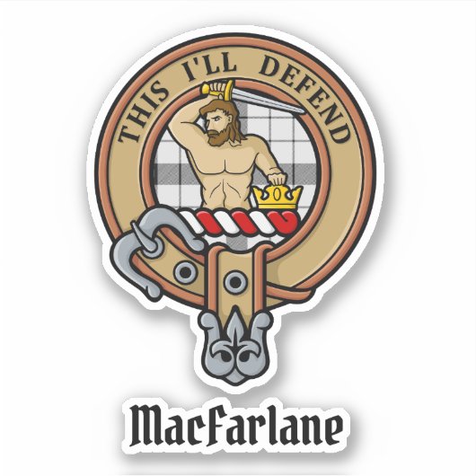 Clan MacFarlane Wappen über Schwarz-Weiß-Tartan Aufkleber (Vorderseite)
