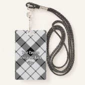 Clan MacFarlane Wappen über Schwarz-Weiß-Tartan Ausweis (Rückseite mit Schlüsselband)