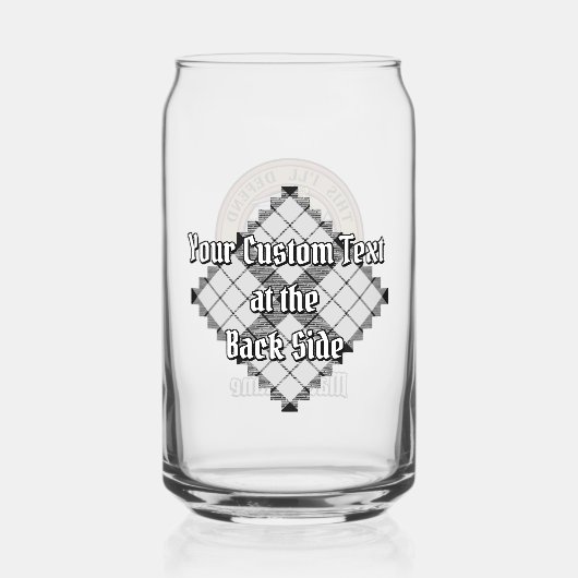 Clan MacFarlane Wappen über Schwarz-Weiß-Tartan Dosenglas (Rückseite)