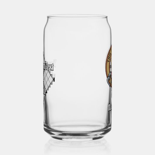 Clan MacFarlane Wappen über Schwarz-Weiß-Tartan Dosenglas (Rechts)