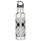 Clan MacFarlane Wappen über Schwarz-Weiß-Tartan Edelstahlflasche (Rückseite)