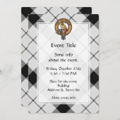 Clan MacFarlane Wappen über Schwarz-Weiß-Tartan Einladung (Vorne/Hinten)