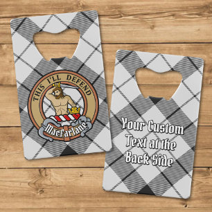 Clan MacFarlane Wappen über Schwarz-Weiß-Tartan Geldbeutel Flaschenöffner