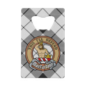 Clan MacFarlane Wappen über Schwarz-Weiß-Tartan Geldbeutel Flaschenöffner (Vorderseite)