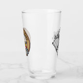 Clan MacFarlane Wappen über Schwarz-Weiß-Tartan Glas (Links)