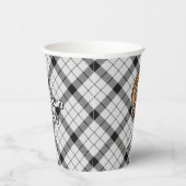 Clan MacFarlane Wappen über Schwarz-Weiß-Tartan Pappbecher (Rechts)