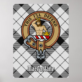 Clan MacFarlane Wappen über Schwarz-Weiß-Tartan Poster