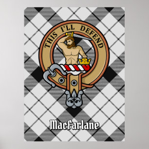 Clan MacFarlane Wappen über Schwarz-Weiß-Tartan Poster