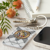 Clan MacFarlane Wappen über Schwarz-Weiß-Tartan Schlüsselanhänger (Vorderseite rechts)