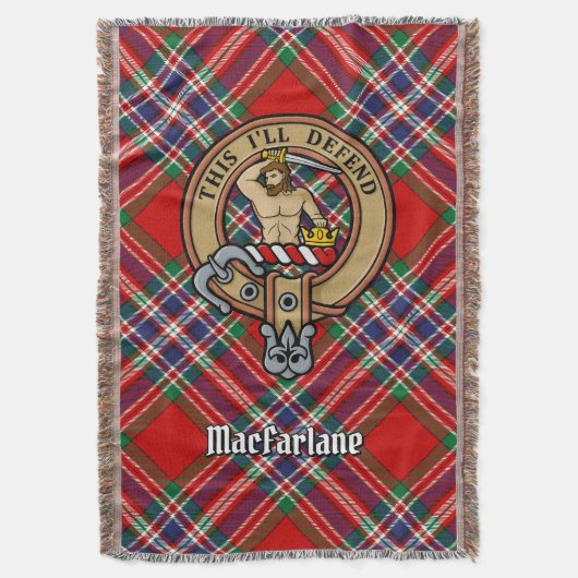 Clan MacFarlane-Wappen über Tartan Decke (Vorderseite Vertikal)