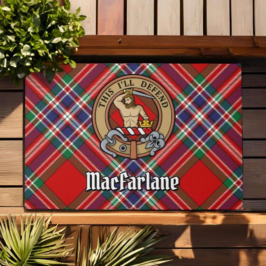 Clan MacFarlane Wappen über Tartan Fußmatte