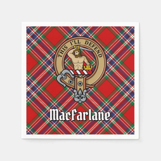 Clan MacFarlane Wappen über Tartan Serviette (Vorderseite)