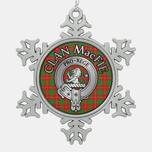 Clan MacFie Wappen & Tartan Schneeflocken Zinn-Ornament (Vorderseite)