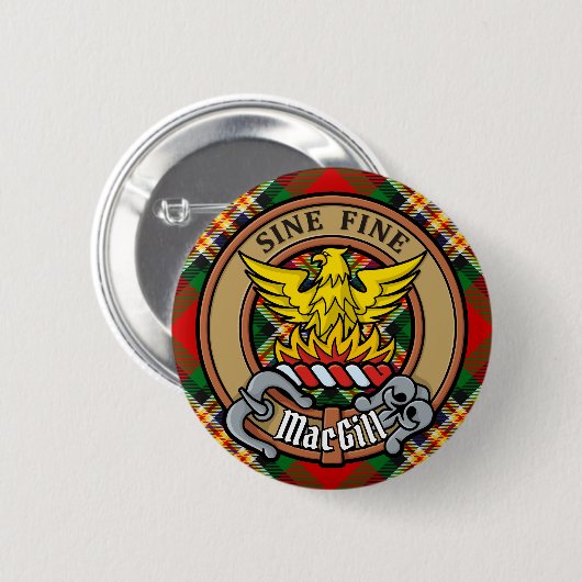 Clan MacGill Wappen über Tartan Button (Vorne & Hinten)