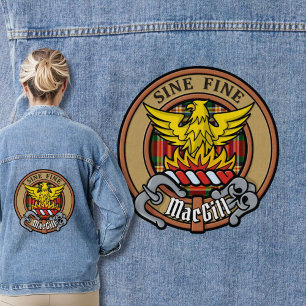 Clan MacGill Wappen über Tartan Jeansjacke
