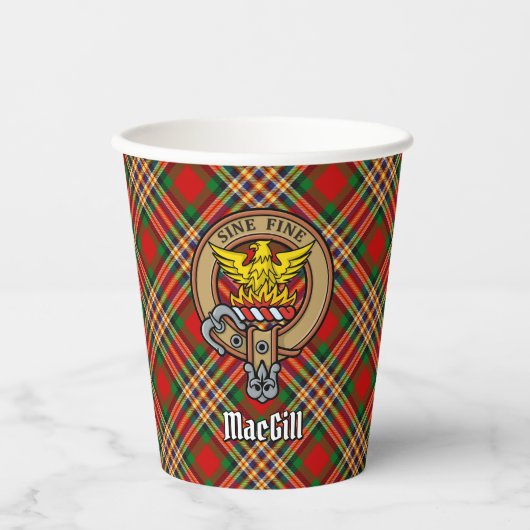 Clan MacGill Wappen über Tartan Paper Cups Pappbecher (Vorderseite)