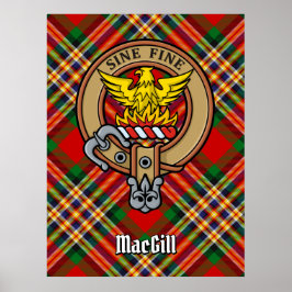 Clan MacGill Wappen über Tartan Poster