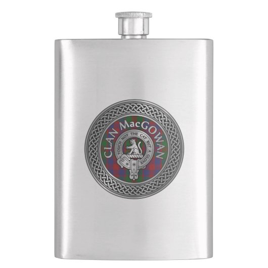 Clan MacGowan Wappen & Tartan Knot Flachmann (Vorderseite)