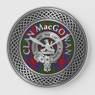 Clan MacGowan-Wappen & Tartan-Knoten Große Wanduhr