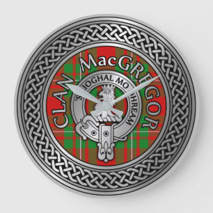 Clan MacGregor Crest & Tartan Knot Große Wanduhr