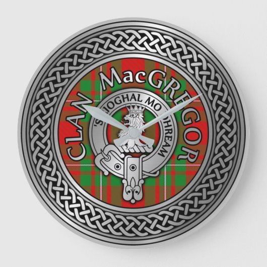 Clan MacGregor Crest & Tartan Knot Große Wanduhr (Vorderseite)