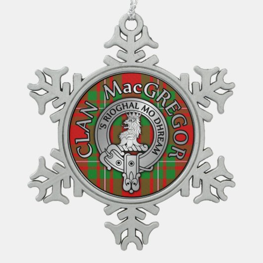Clan MacGregor Wappen & Tartan Schneeflocken Zinn-Ornament (Vorderseite)