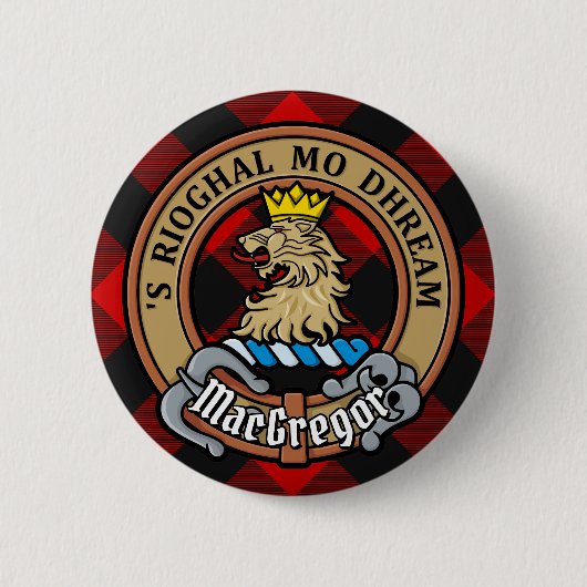 Clan MacGregor Wappen über Rob Roy Tartan Button (Vorderseite)