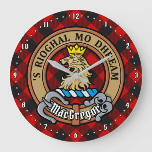 Clan MacGregor Wappen über Rob Roy Tartan Große Wanduhr