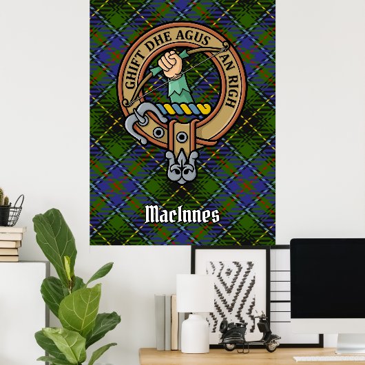 Clan MacInnes Wappen über Tartan Poster (Heimbüro)