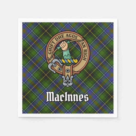 Clan MacInnes Wappen über Tartan Serviette (Vorderseite)