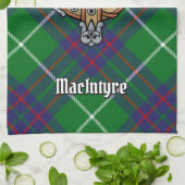Clan MacIntyre Wappen über Jagd auf Tartan Geschirrtuch (Gefaltet)