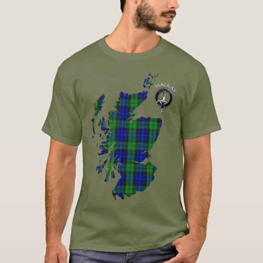 Clan MacKay Tartan Map & Wappen T - Shirt (Vorderseite)