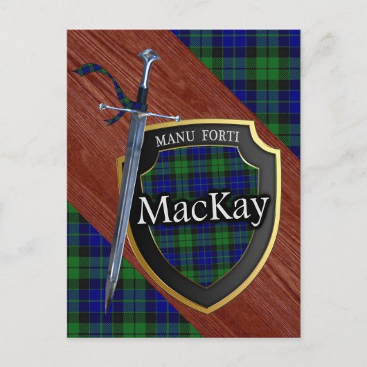 Clan MacKay Tartan Sword & Shield Postkarte (Vorderseite)