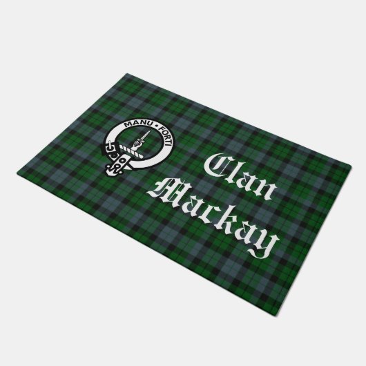 Clan Mackay Wappen Abzeichen & Tartan Fußmatte (Schrägansicht)