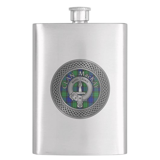 Clan MacKay Wappen & Tartan Knot Flask Flachmann (Vorderseite)