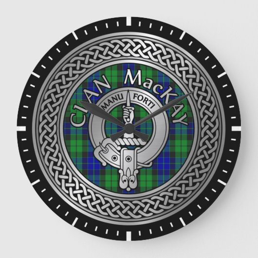 Clan MacKay Wappen & Tartan Knot Large Clock Große Wanduhr (Vorderseite)