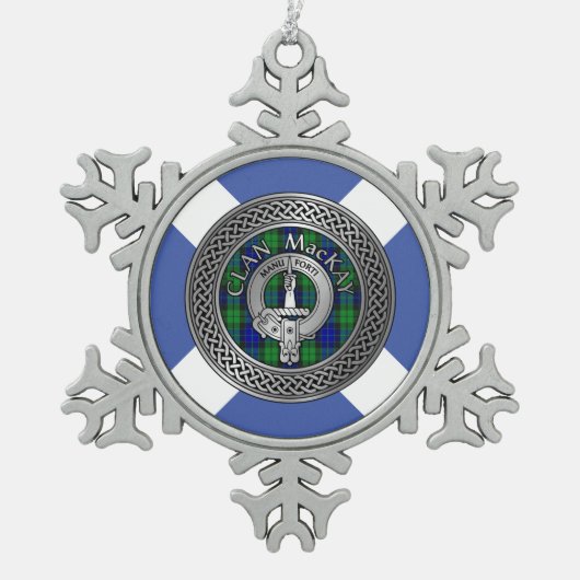 Clan MacKay Wappen & Tartan Knot Schneeflocken Zinn-Ornament (Vorderseite)