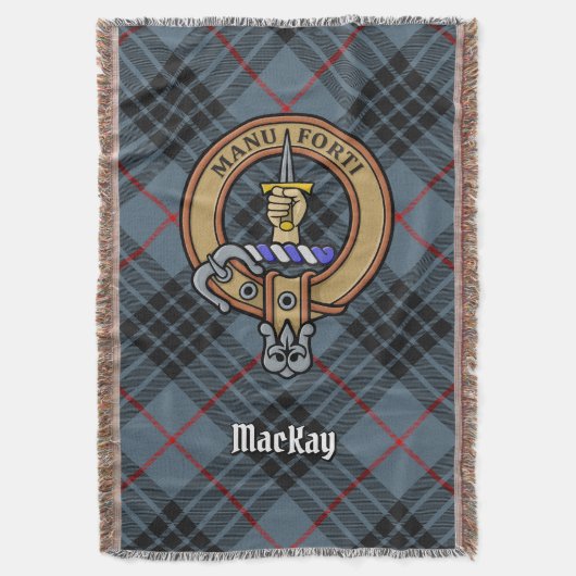 Clan MacKay-Wappen über blauem Tartan Decke (Vorderseite Vertikal)