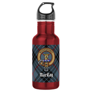 Clan MacKay Wappen über blauem Tartan Edelstahlflasche