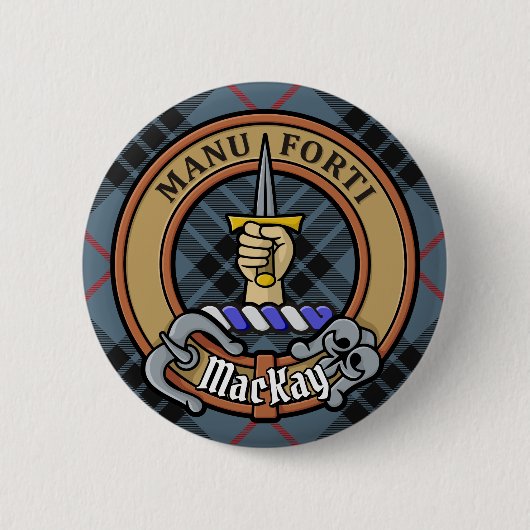 Clan MacKay Wappen über Blue Tartan Button (Vorderseite)