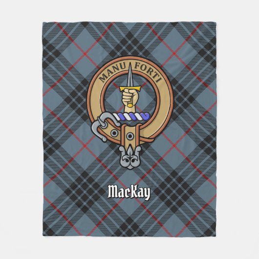 Clan MacKay Wappen über Blue Tartan Fleecedecke (Vorderseite)