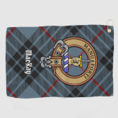 Clan MacKay Wappen über Blue Tartan Golfhandtuch (Horizontal)