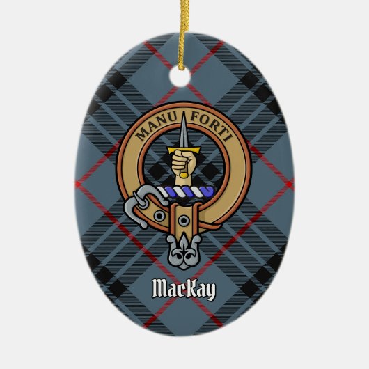 Clan MacKay Wappen über Blue Tartan Keramik Ornament (Vorne)