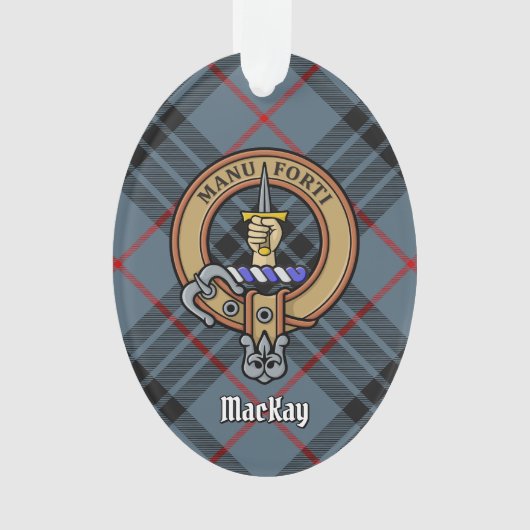 Clan MacKay Wappen über Blue Tartan Ornament (Vorderseite)