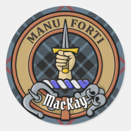 Clan MacKay Wappen über Blue Tartan Runder Aufkleber