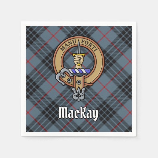 Clan MacKay Wappen über Blue Tartan Serviette (Vorderseite)
