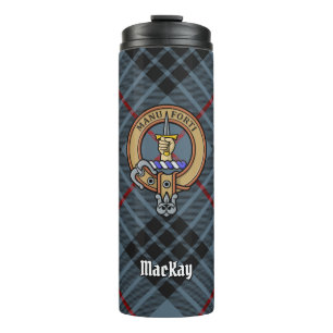 Clan MacKay Wappen über Blue Tartan Thermosbecher