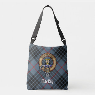 Clan MacKay Wappen über Blue Tartan Tragetaschen Mit Langen Trägern